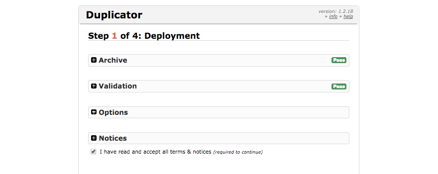 Duplicator installer, step one