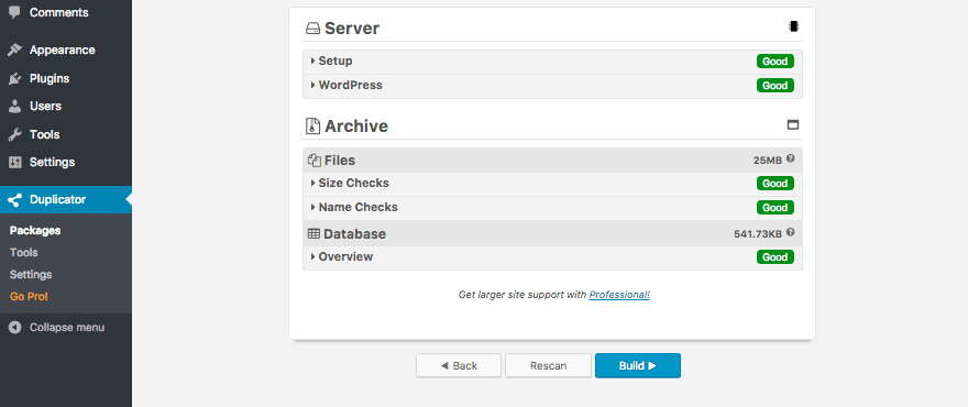 An example scan is complete in Duplicator.