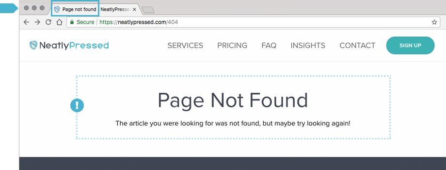 Neatly Pressed 404 Error Page Example