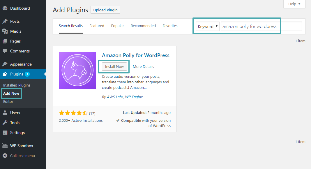 Amazon Polly for WordPress plugin